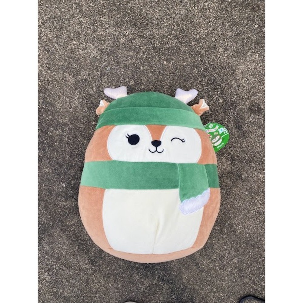 Squishmallows Dawn the Fawn 12 Inch Holiday Christmas Deer Plush Green Scarf NWT